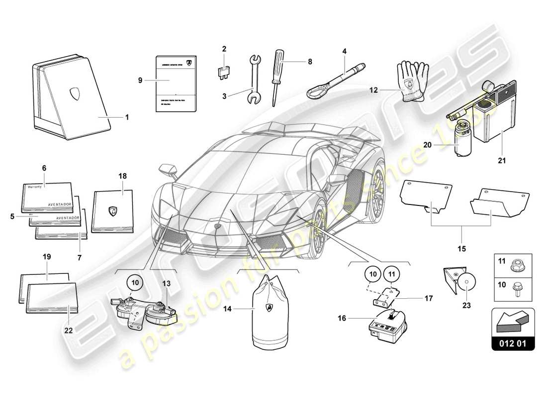 lamborghini lp700-4 coupe (2016) outils du véhicule schéma des pièces