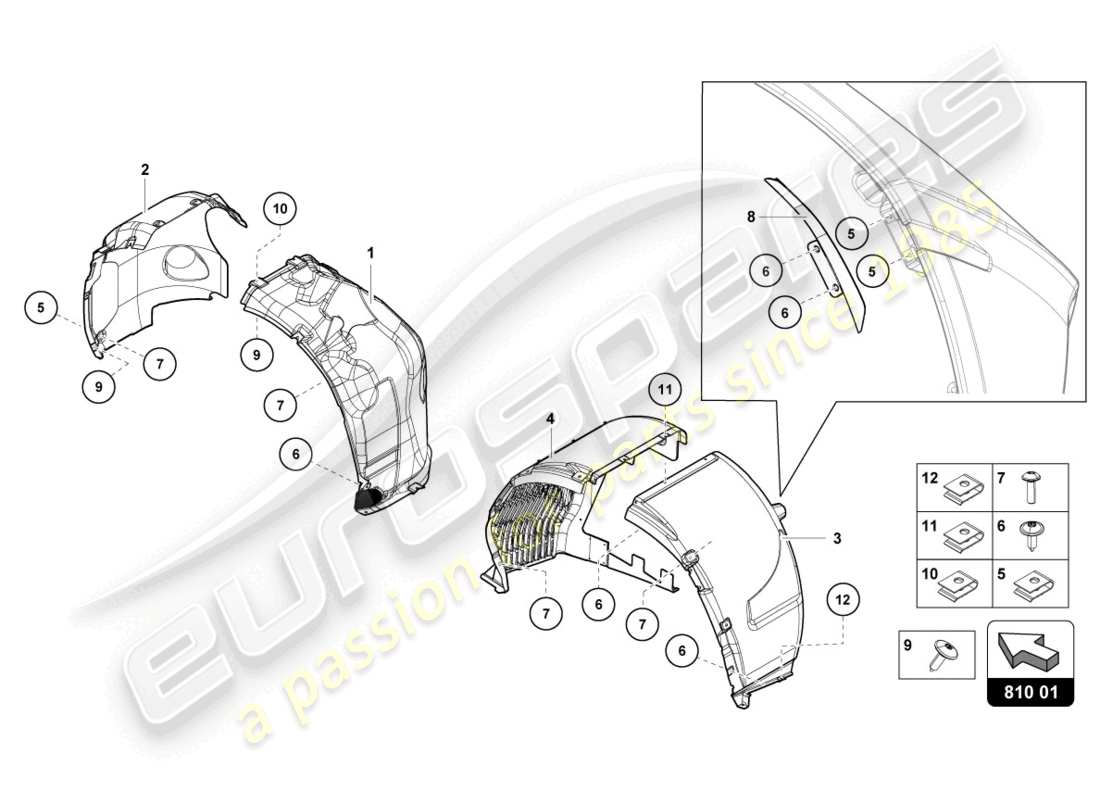 lamborghini lp740-4 s roadster (2021) logement de roue schéma des pièces