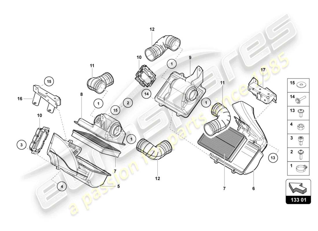 lamborghini 2019 (lp770-4 svj coupe) filtre à air schéma des pièces
