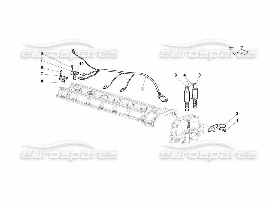 lamborghini murcielago lp670 diagramme de pièce de tête de cylindre rh des capteurs de phase