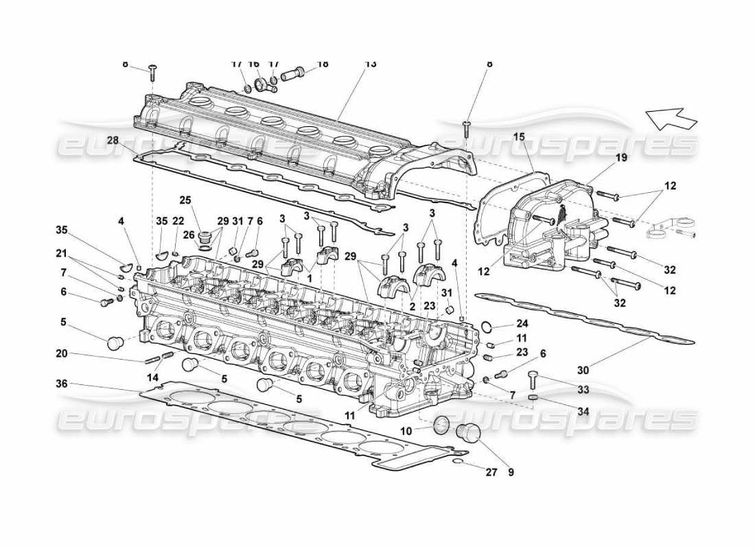 lamborghini murcielago lp670 culasse et couvercle droit schéma des pièces