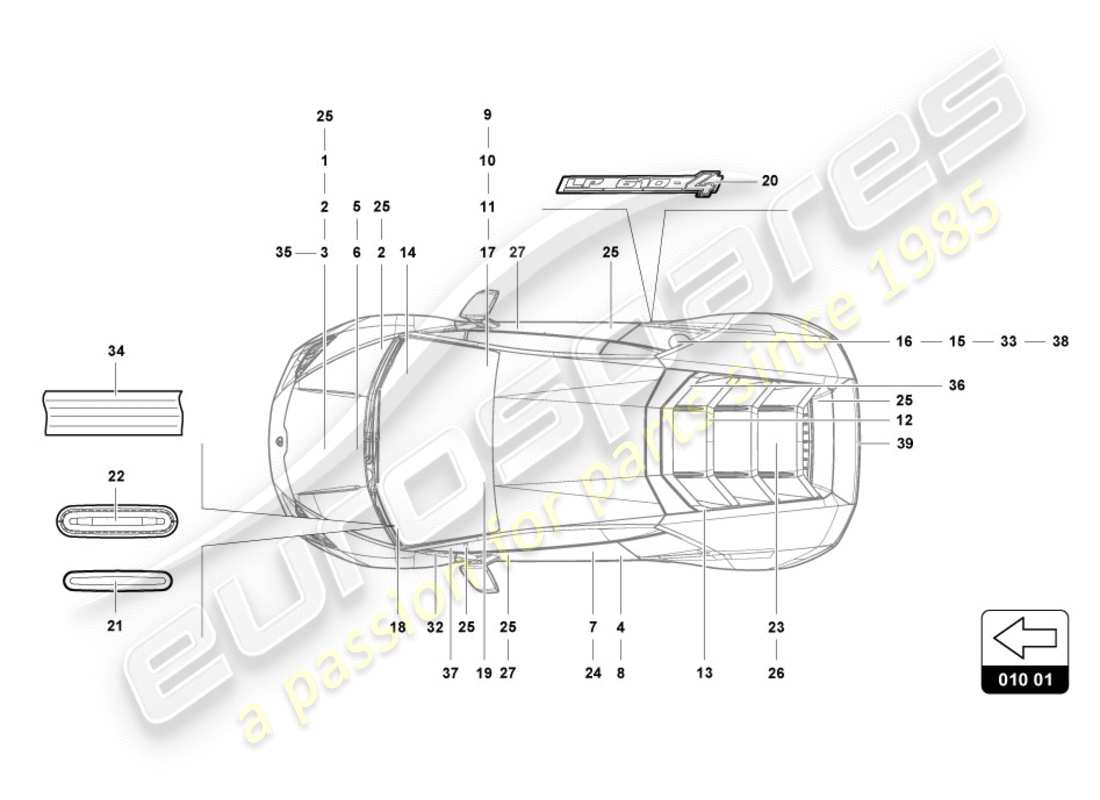 lamborghini lp610-4 avio (2017) inscriptions/lettrage diagramme des pièces