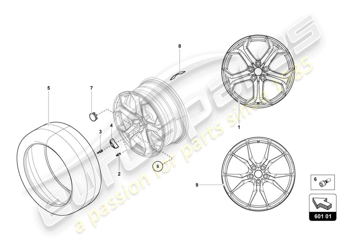 lamborghini lp700-4 roadster (2016) roues/pneus avant schéma des pièces