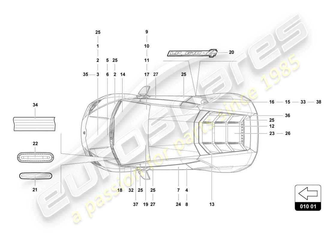 lamborghini evo coupe (2020) inscriptions/lettrage diagramme des pièces