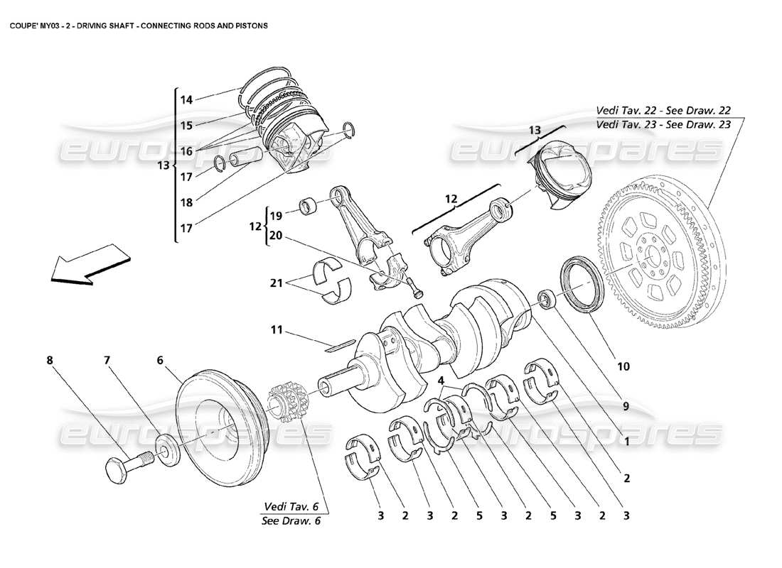 maserati 4200 coupe (2003) diagramme des pièces des bielles et pistons du vilebrequin