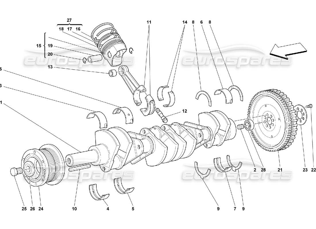 FERRARI 550 MARANELLO ARBRE D'ENTRAÎNEMENT - SCHÉMA DES PIÈCES DES BIELLES ET DES PISTONS ferrari 550 maranello arbre d'entraînement - schéma des pièces des bielles et des pistons