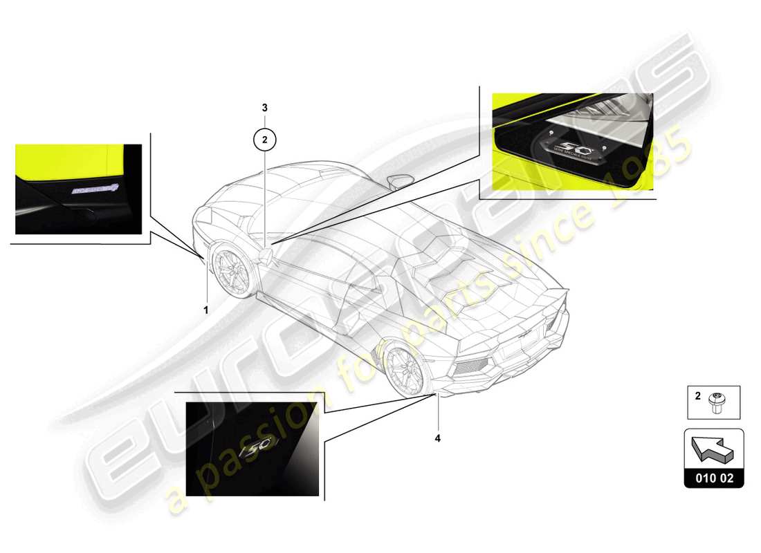 lamborghini lp720-4 roadster 50 (2014) plaques types schéma des pièces