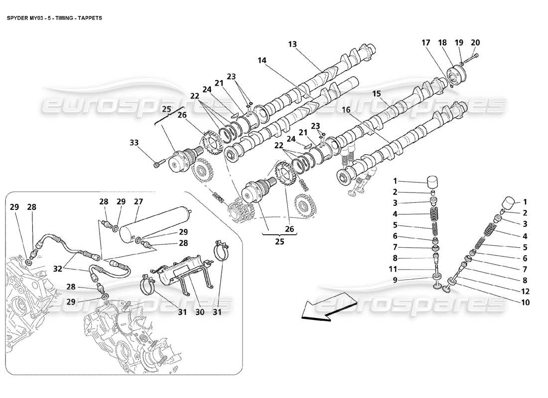 maserati 4200 spyder (2003) synchronisation - diagramme des pièces des poussoirs