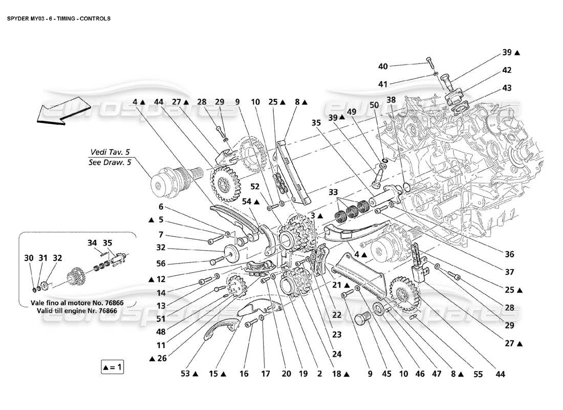 maserati 4200 spyder (2003) synchronisation - diagramme des pièces de commandes