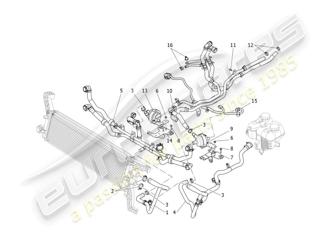 maserati levante gt (2022) système de refroidissement : diagramme de pièces nourice et lignes