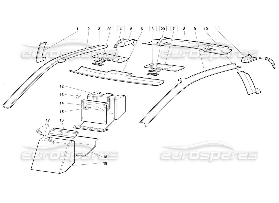 lamborghini diablo (1991) garniture de l'habitacle (valable pour la version du 1992 juin) schéma des pièces