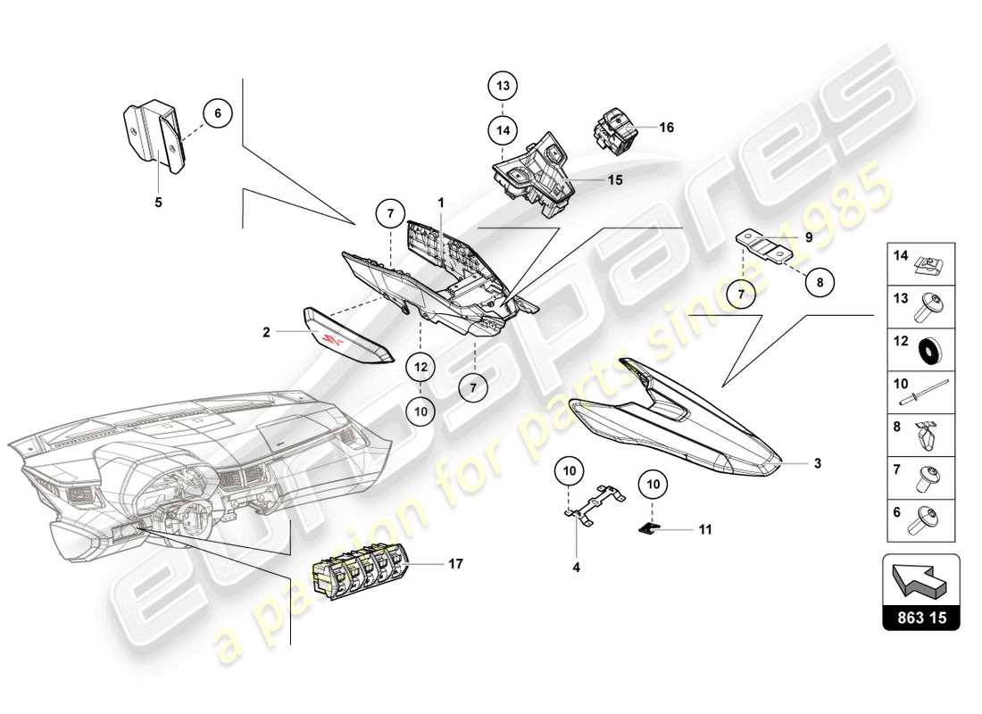 lamborghini lp770-4 svj coupe (2020) schéma des pièces de l'unité de commutation