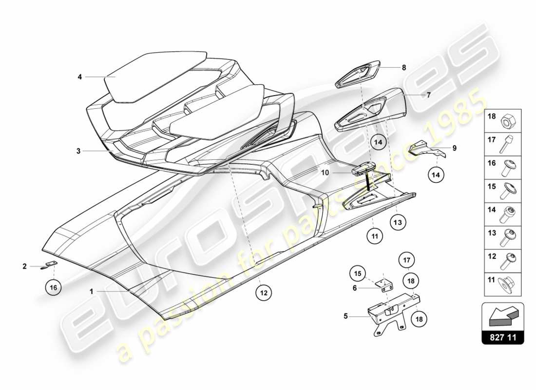lamborghini centenario roadster (2017) couvercle moteur avec insp. couverture diagramme de pièce