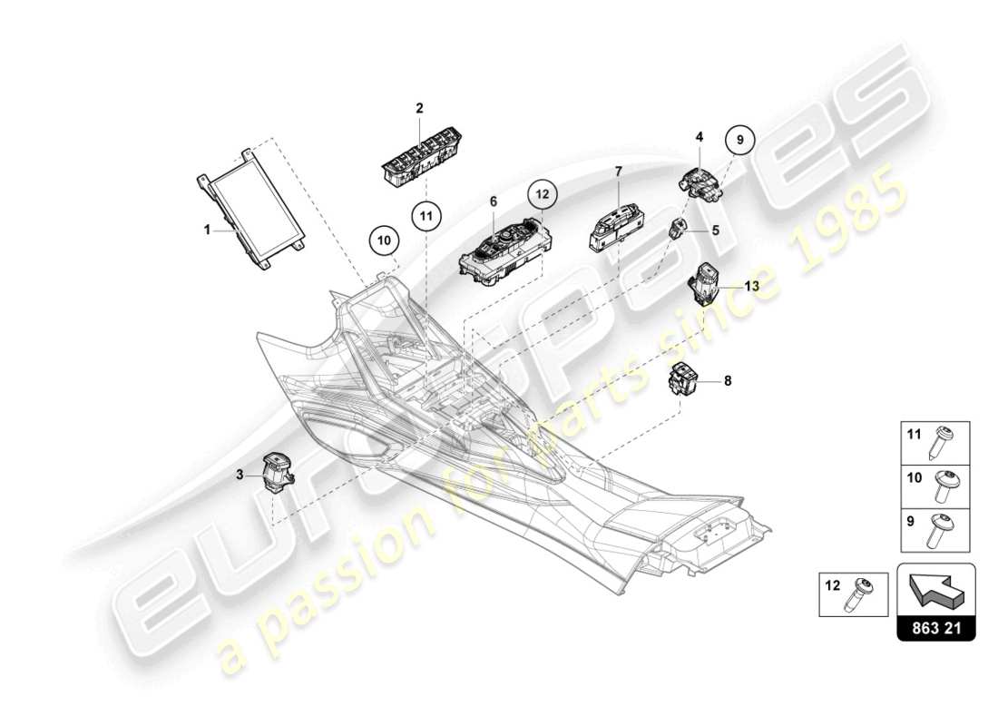 lamborghini sian (2020) tunnel de l'unité de commutation schéma des pièces