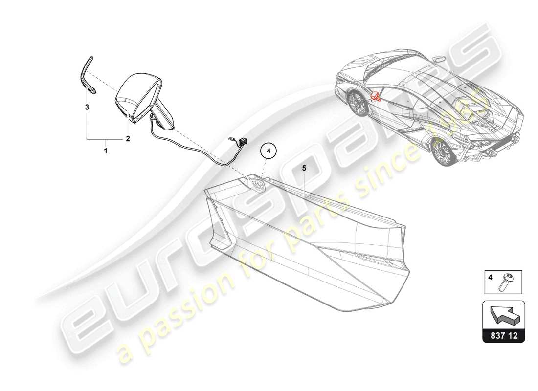 lamborghini sian (2020) miroir extérieur schéma des pièces