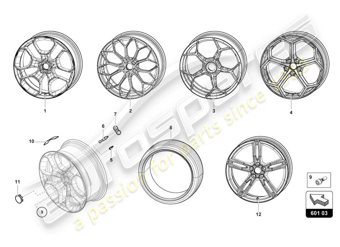 lamborghini evo coupe (2020) roues/pneus schéma des pièces