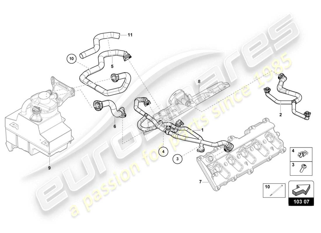 lamborghini 2020 (evo coupe) ligne de reniflard schéma des pièces