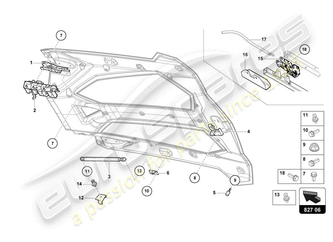 lamborghini 2013 (lp700-4 roadster) couvercle moteur avec insp. couverture diagramme de pièce