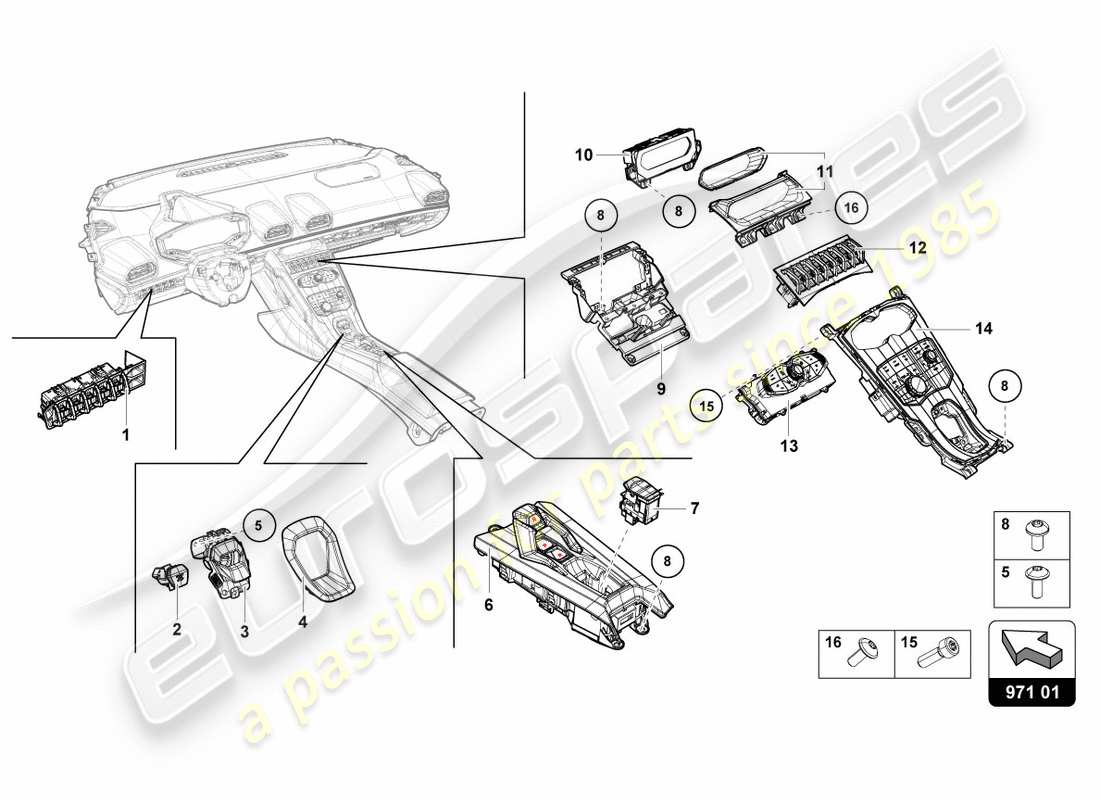 lamborghini 2016 (lp610-4 avio) schéma des pièces de commutateurs multiples