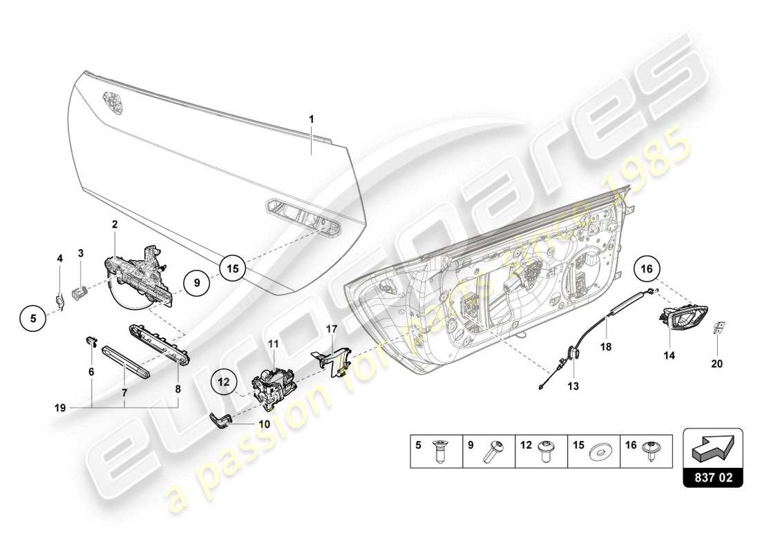 lamborghini evo spyder (2020) poignées de porte schéma des pièces