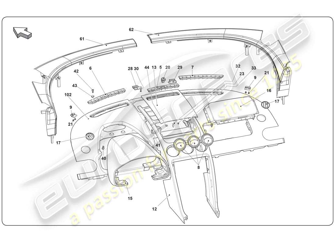 lamborghini super trofeo (2009-2014) intérieur schéma des pièces