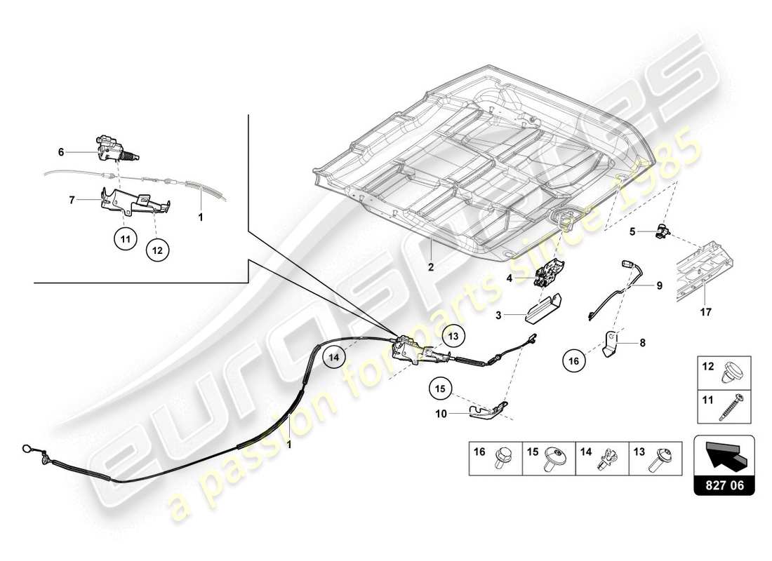 lamborghini evo spyder (2020) schéma des pièces du couvercle arrière