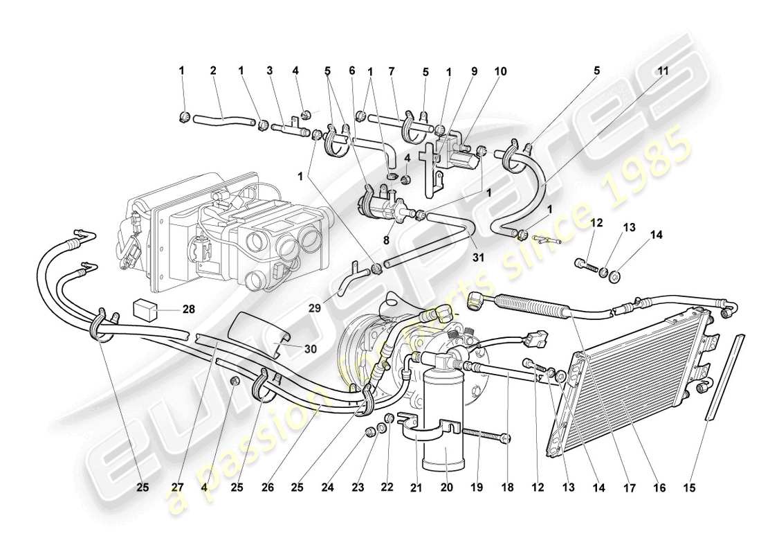 lamborghini murcielago coupe (2002) diagramme des pièces du condenseur de climatisation