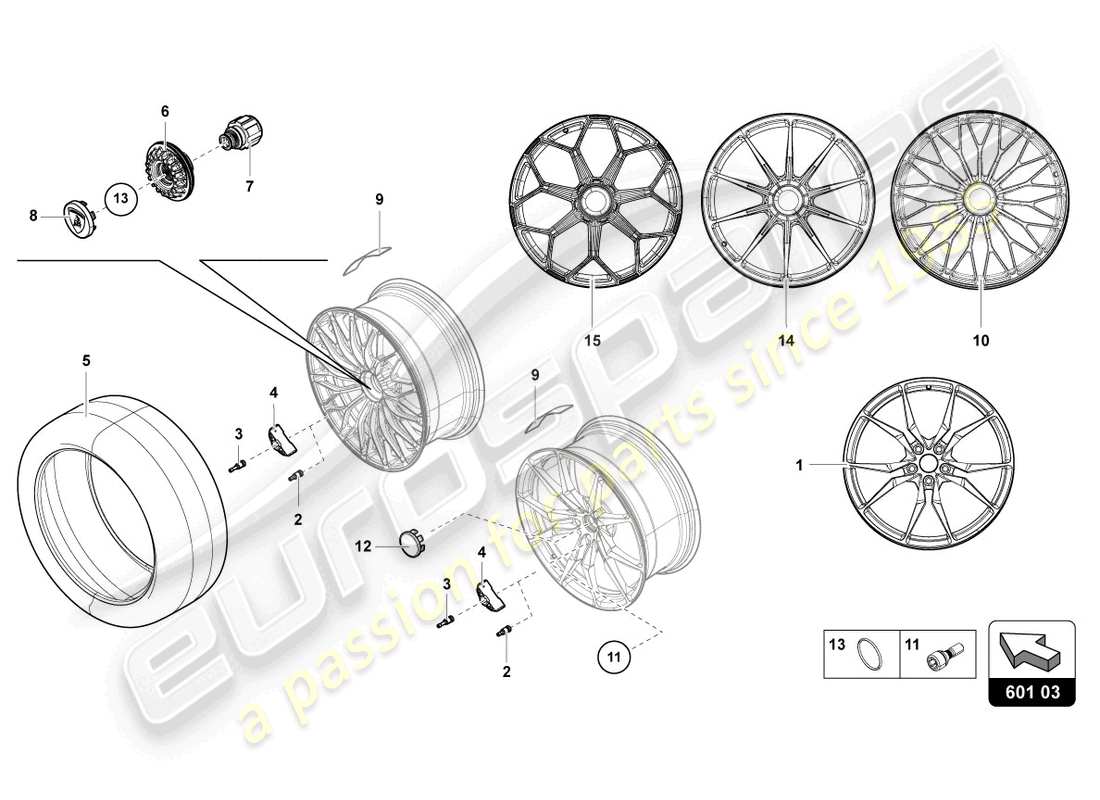 lamborghini 2021 (lp770-4 svj roadster) roues/pneus avant schéma des pièces