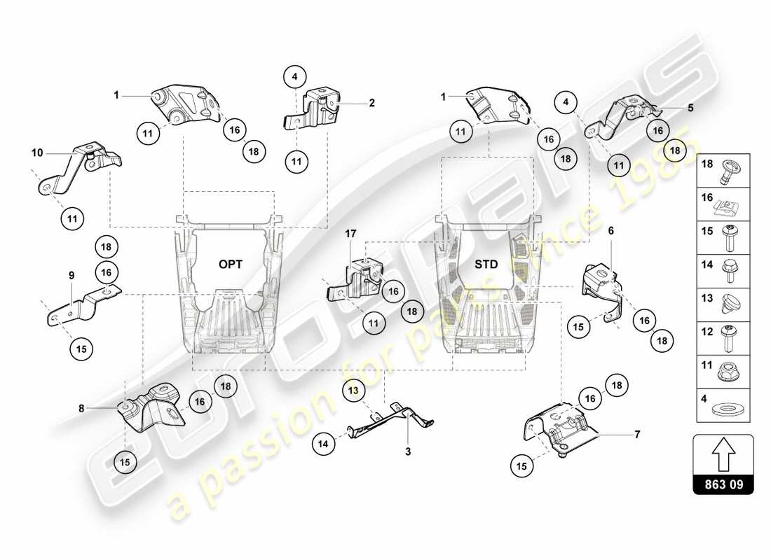 lamborghini 2019 (performante coupe) pièces de sécurisation pour moteur schéma des pièces
