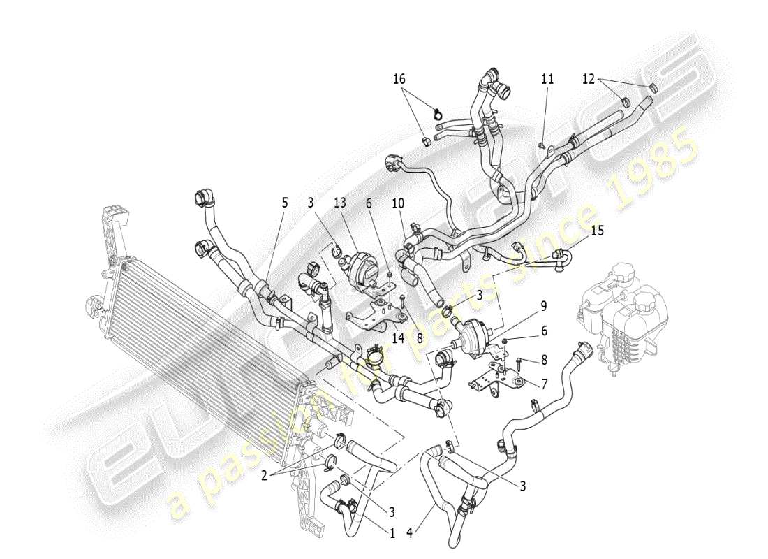 maserati ghibli (2021) système de refroidissement : diagramme de pièces nourice et lignes