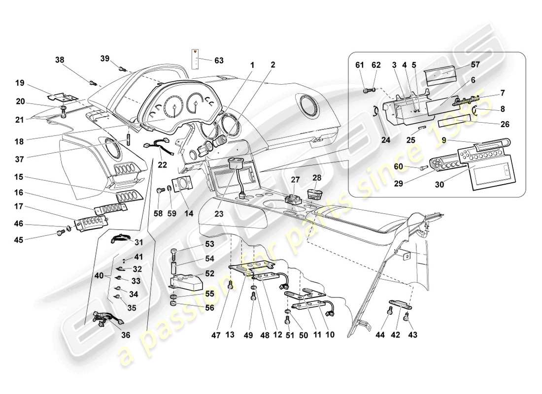 lamborghini murcielago coupe (2006) diagramme des pièces du tableau de bord
