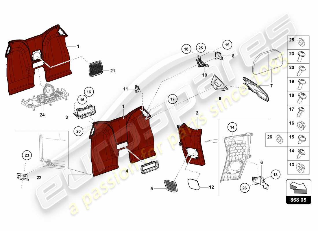 lamborghini performante spyder (2018) schéma des pièces de la garniture intérieure