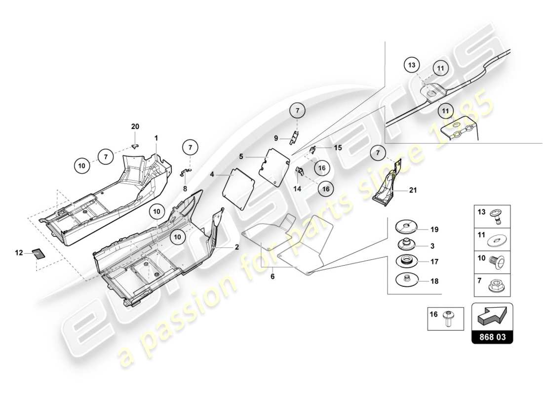 lamborghini performante spyder (2020) plaque d'isolation du bruit intérieur schéma des pièces