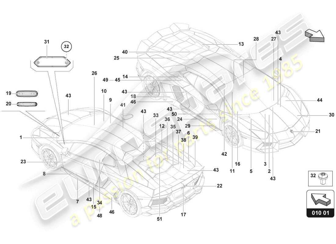 lamborghini lp720-4 coupe 50 (2014) plaques types schéma des pièces