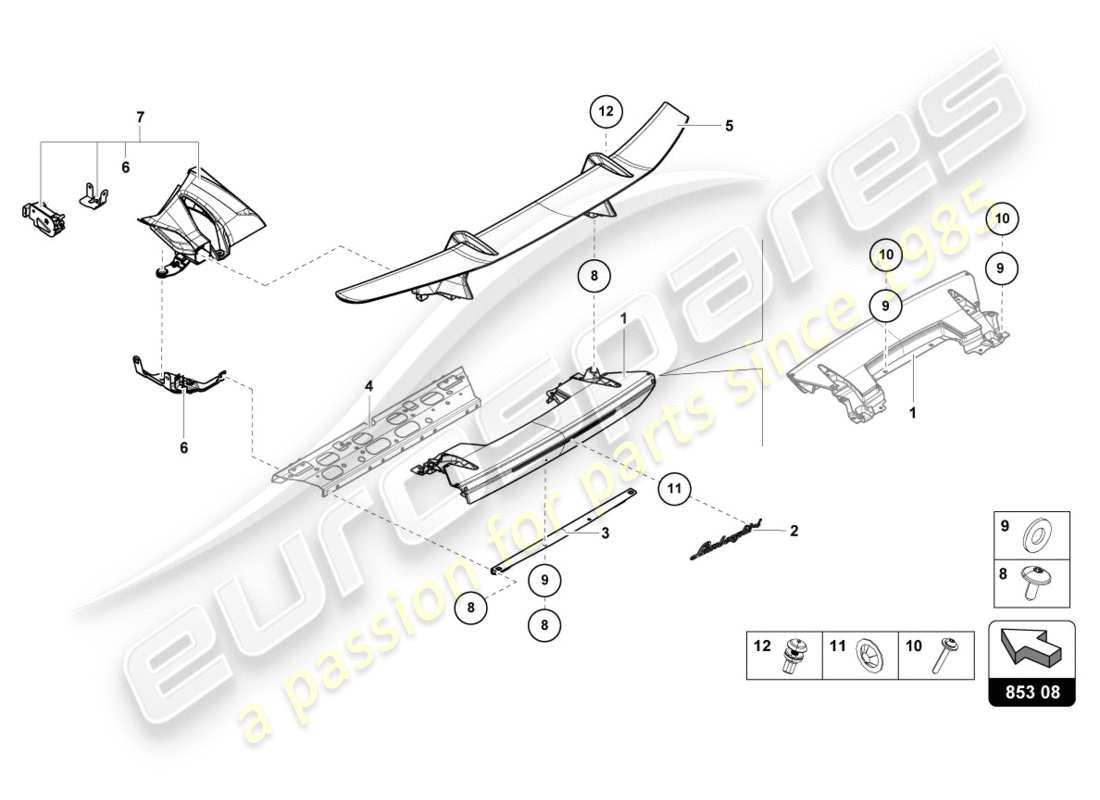 lamborghini performante spyder (2020) spoiler de capot schéma des pièces