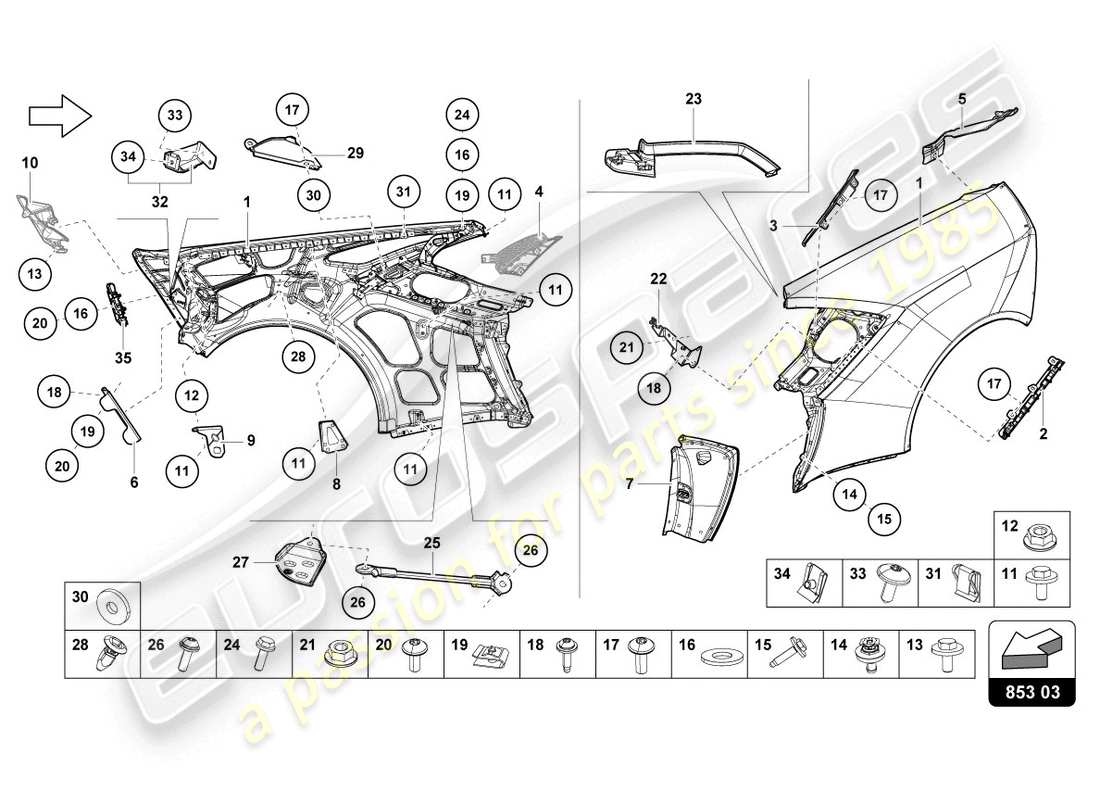 un schéma de pièces du catalogue de pièces lamborghini lp610-4 coupe (2019)