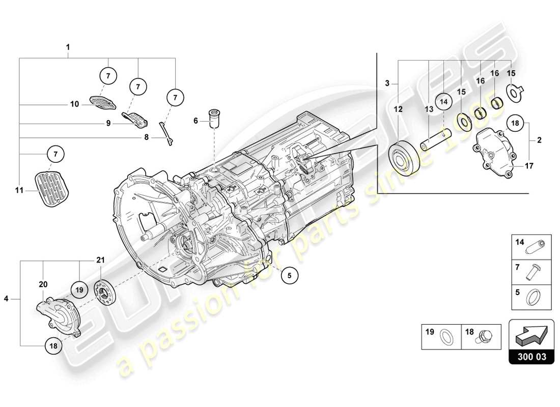 lamborghini 2014 (lp720-4 coupe 50) composants extérieurs de la boîte de vitesses schéma des pièces