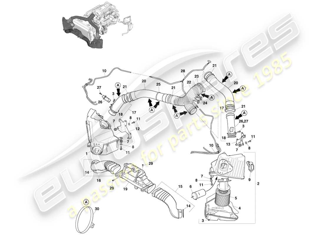 aston martin v8 vantage (2005) chargement d'air, v8s schéma des pièces