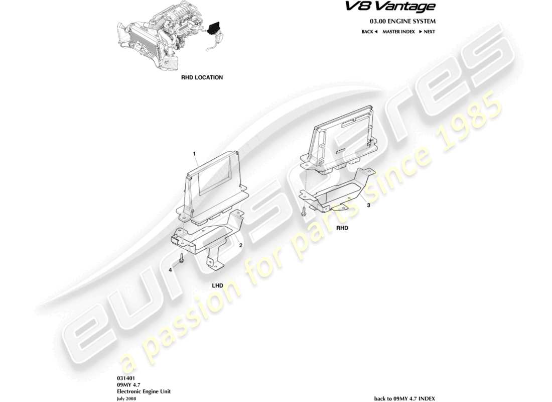 un schéma de pièces du catalogue de pièces aston martin v8 vantage (2015)
