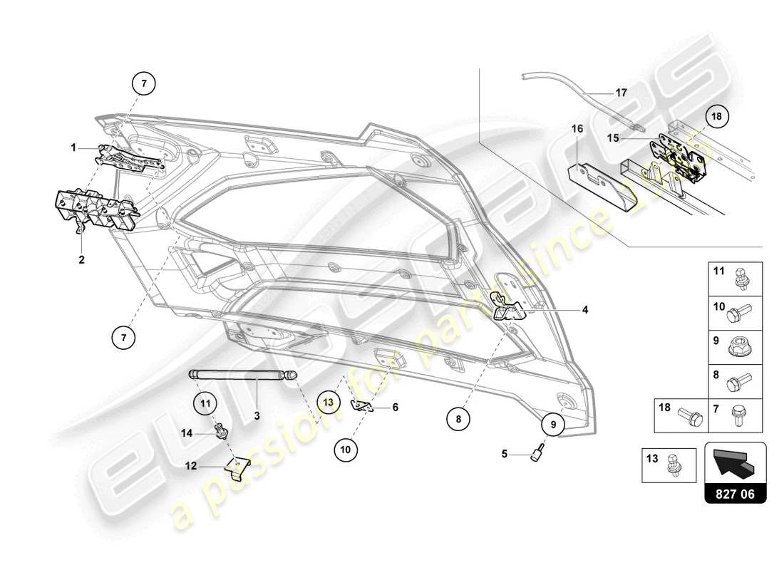 lamborghini lp740-4 s roadster (2018) couvercle moteur avec insp. couverture schéma des pièces