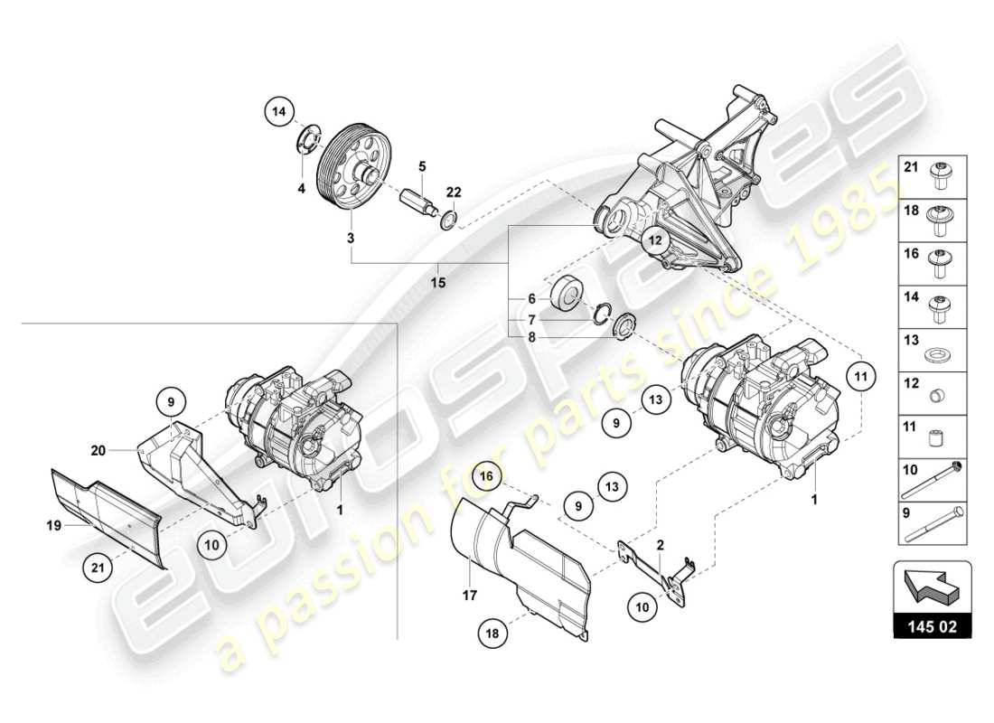 lamborghini 2020 (lp770-4 svj roadster) diagramme des pièces du compresseur de climatisation