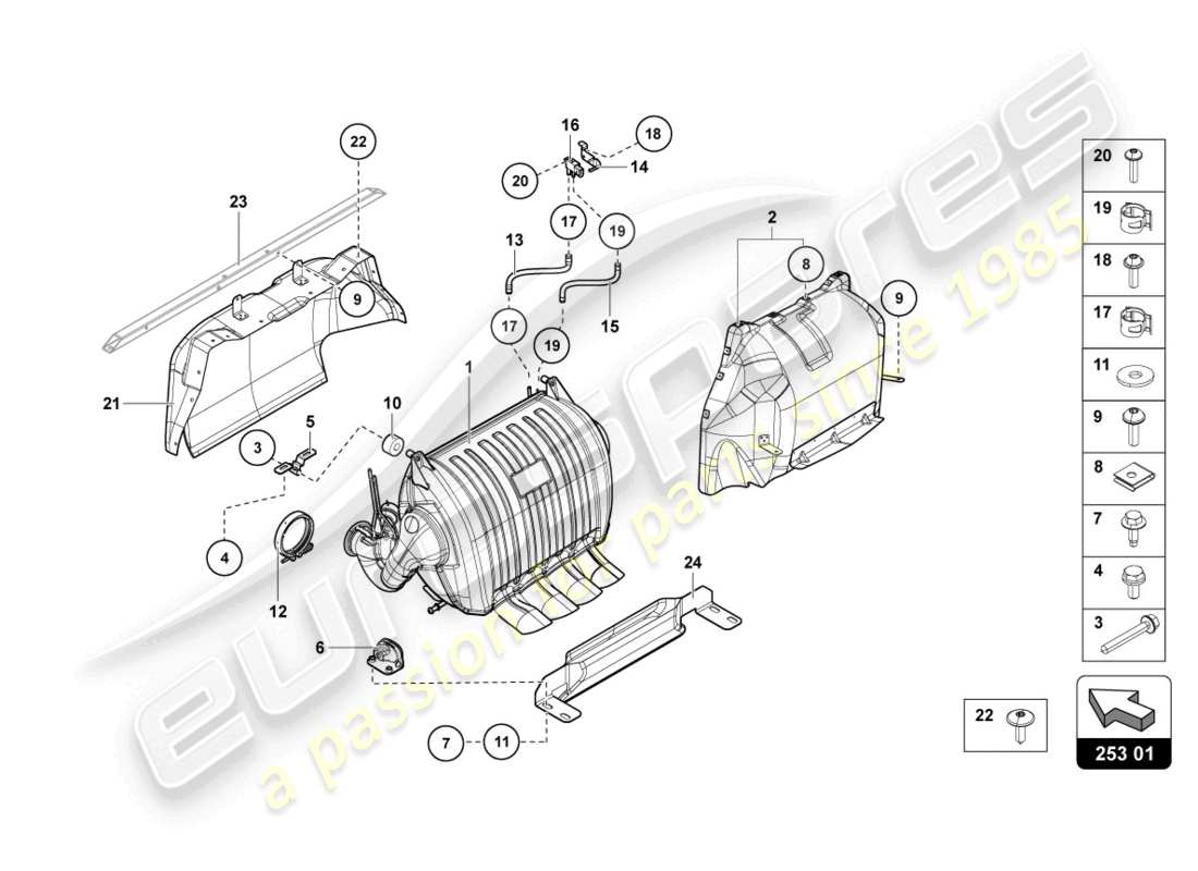 lamborghini 2016 (lp750-4 sv coupe) silencieux avec catalyseur schéma des pièces