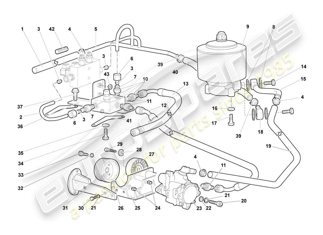 lamborghini murcielago coupe (2002) système hydraulique et récipient de fluide avec connect. pièces diagramme des pièces