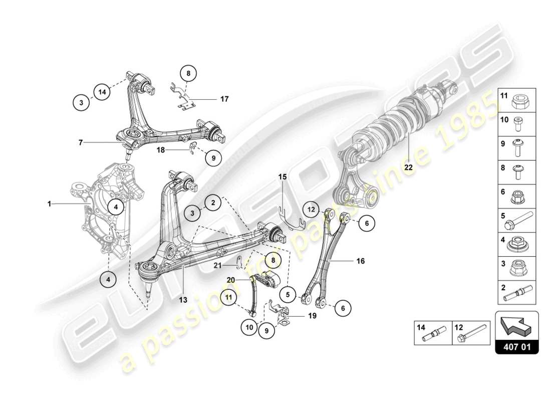 lamborghini 2021 (lp740-4 s roadster) suspension avant schéma des pièces