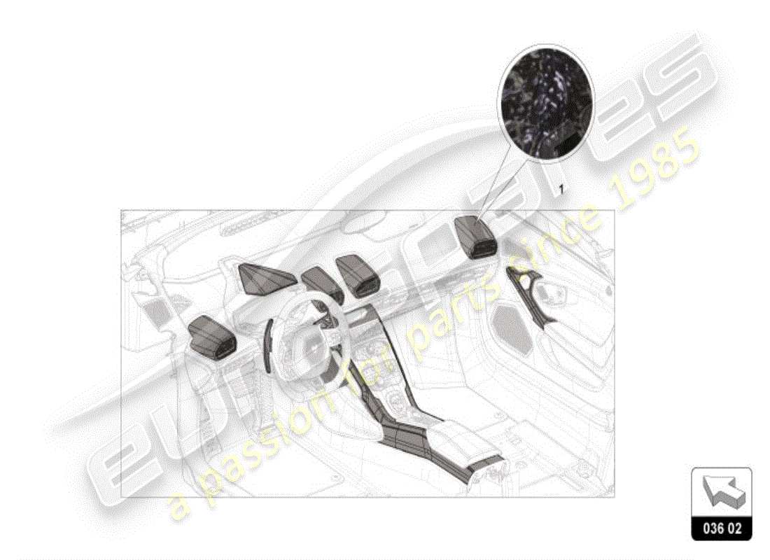 lamborghini huracan lp580-2 spyder (accessories) décor intérieur 'forgé' schéma des pièces