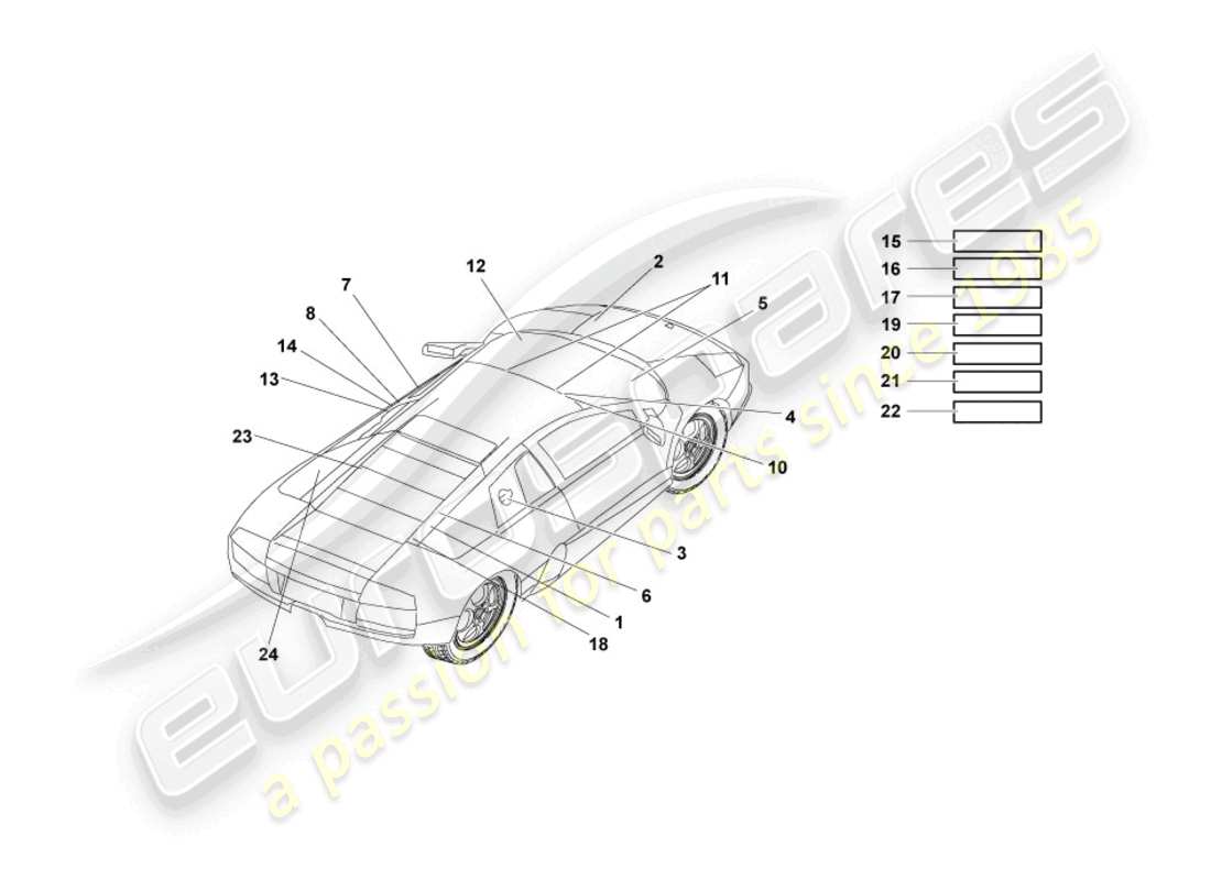 lamborghini murcielago coupe (2006) plaques types schéma des pièces