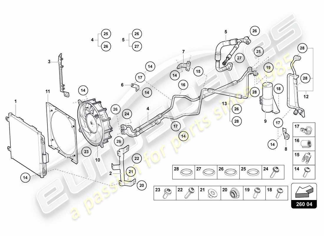 lamborghini centenario roadster (2017) diagramme des pièces du condenseur de climatisation
