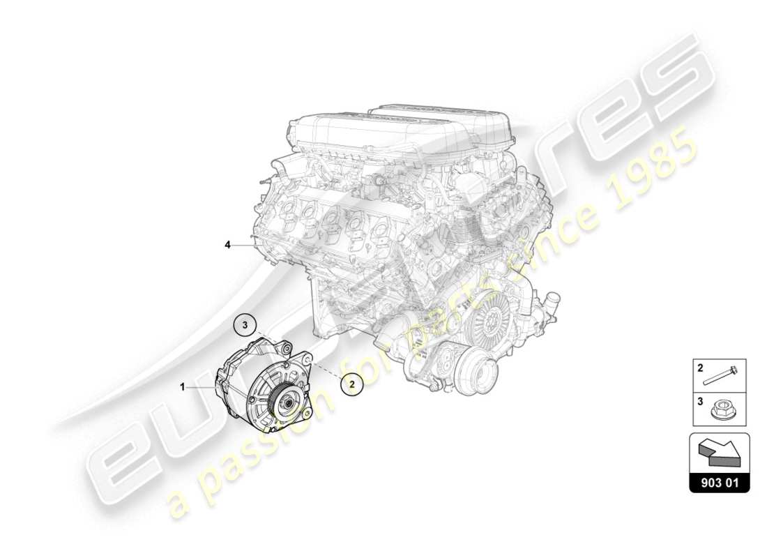 lamborghini evo spyder 2wd (2020) schéma des pièces de l'alternateur