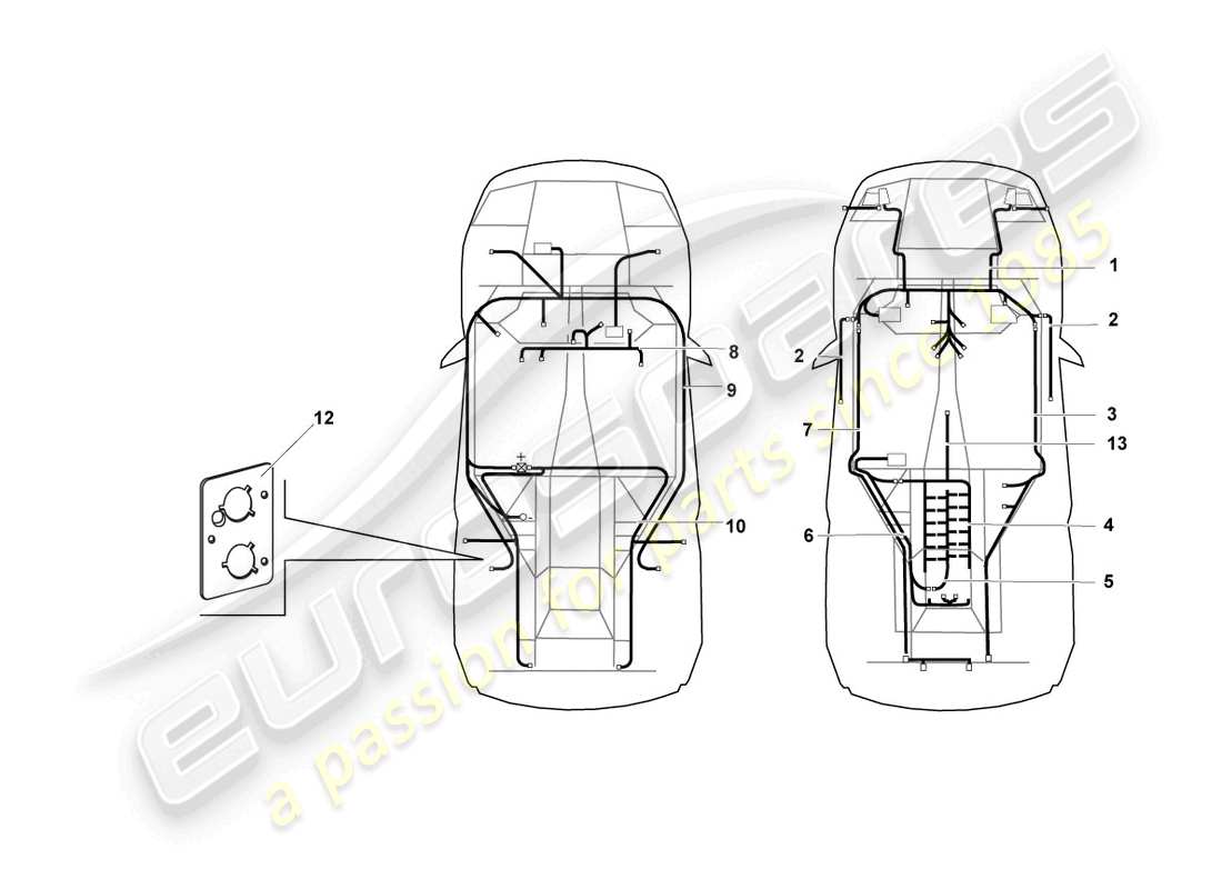 lamborghini murcielago coupe (2005) jeu de câblage central schéma des pièces