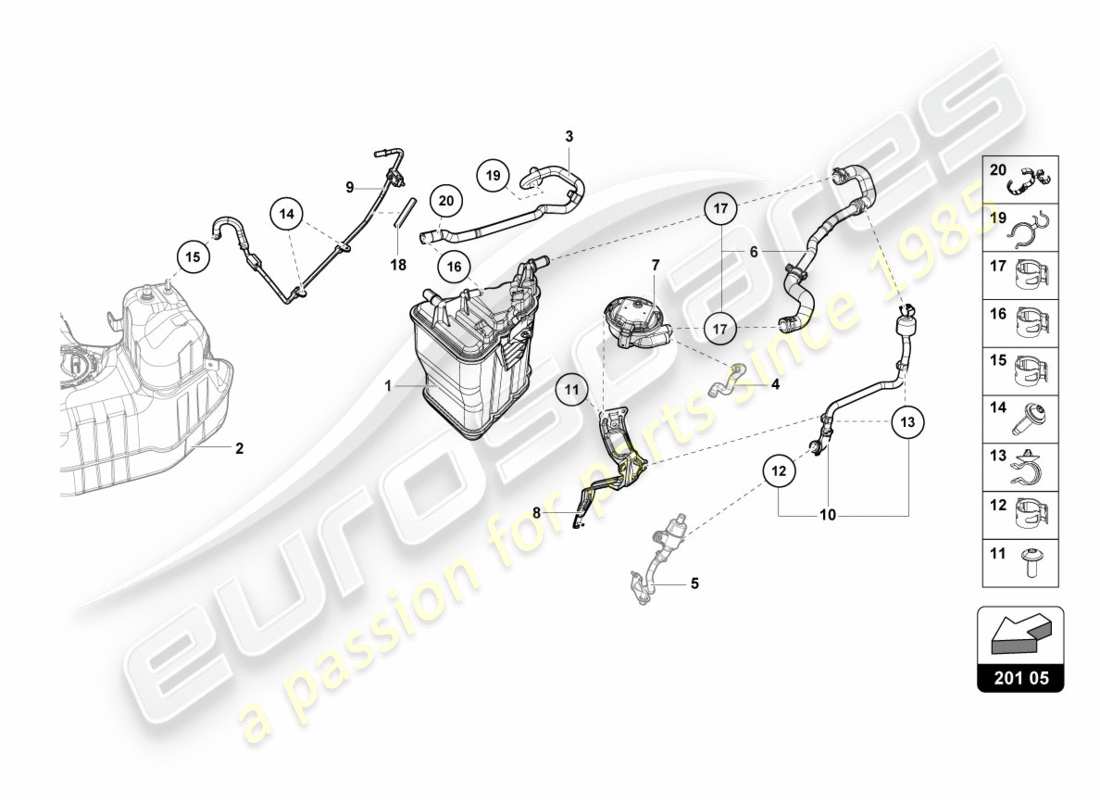 lamborghini lp610-4 avio (2016) récipient à charbon actif schéma des pièces